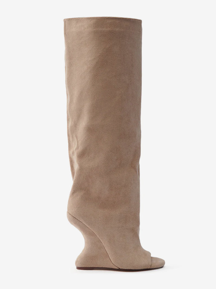 Yellow Open-Toe Suede-Effect Knee-High Boots — view 2