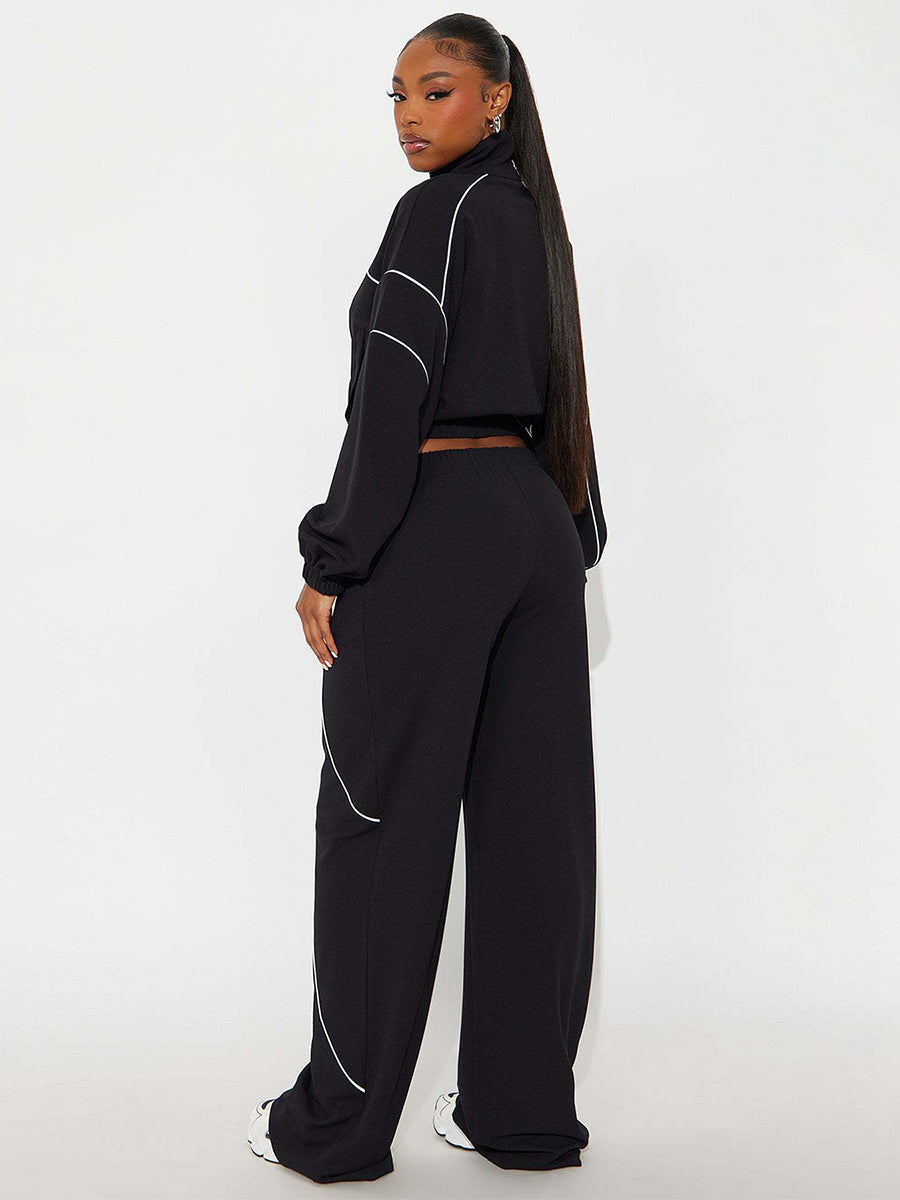navy zip wide leg two piece set — view 10