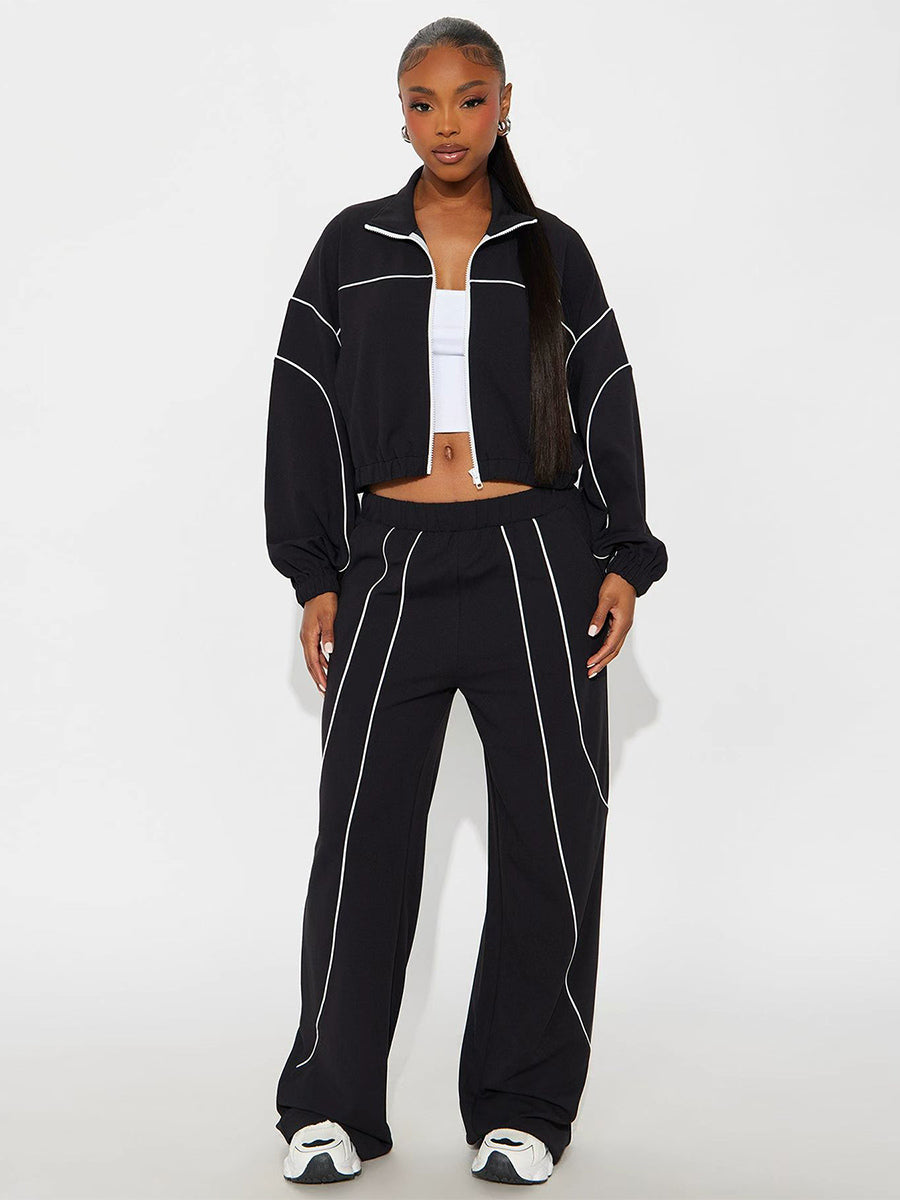 navy zip wide leg two piece set — view 9
