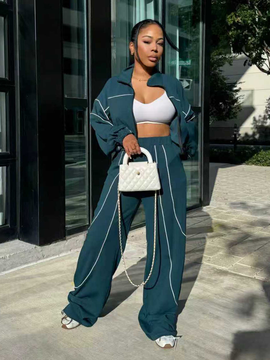 navy zip wide leg two piece set — view 7