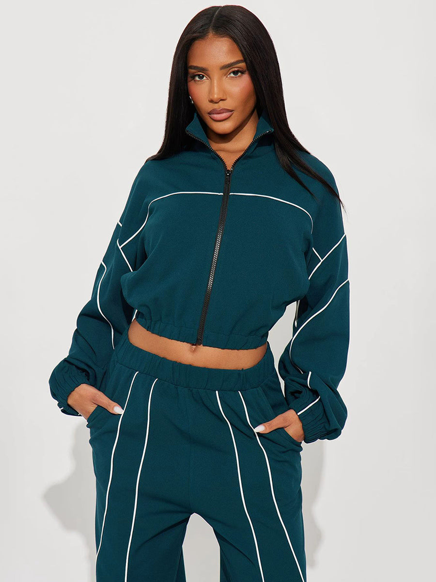 navy zip wide leg two piece set — view 6
