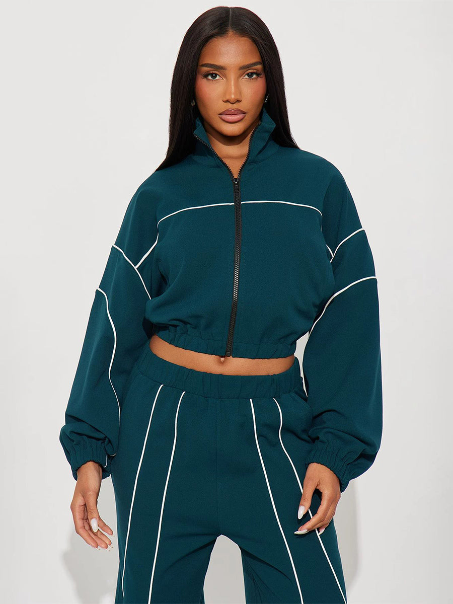 navy zip wide leg two piece set — view 5