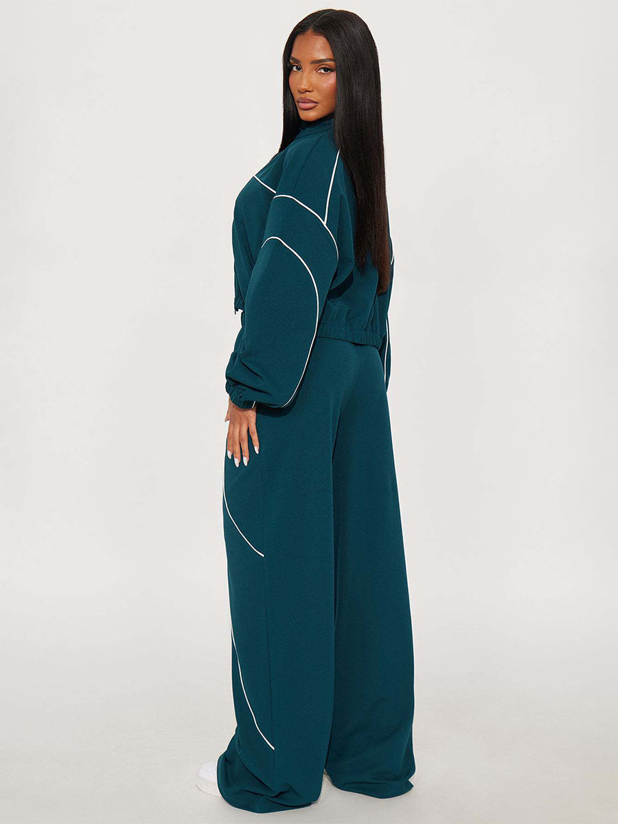 navy zip wide leg two piece set — view 4