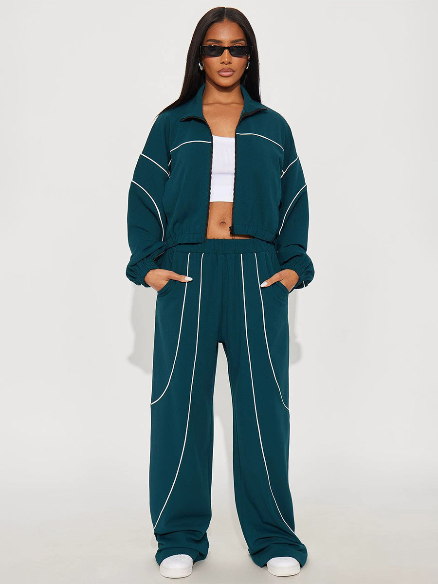 Navy Zip Wide-Leg Two-Piece Set — view 3