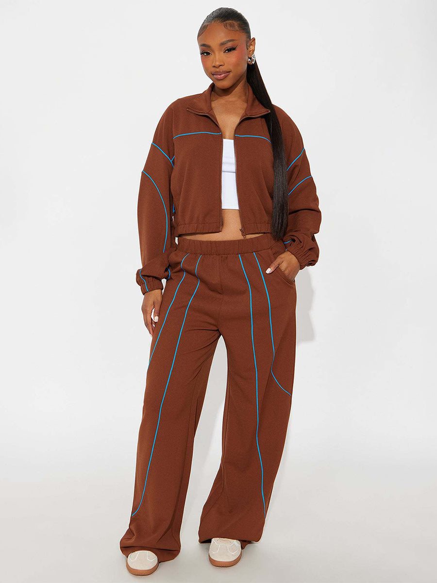 Navy Zip Wide-Leg Two-Piece Set — view 1