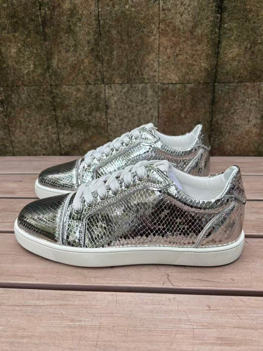 gold round toe lace up trainers — view 2