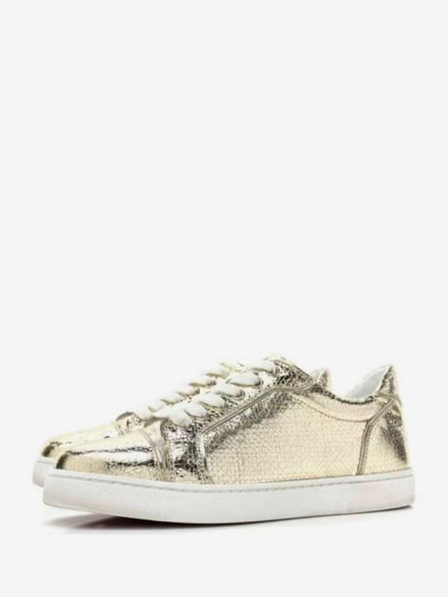 Gold Round-Toe Lace-Up Trainers — view 1