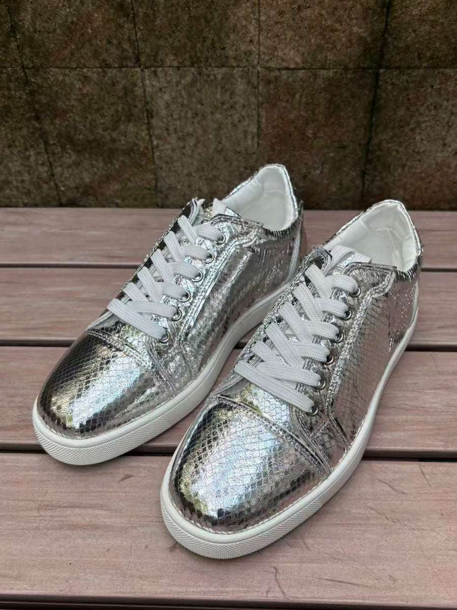 gold round toe lace up trainers — view 4