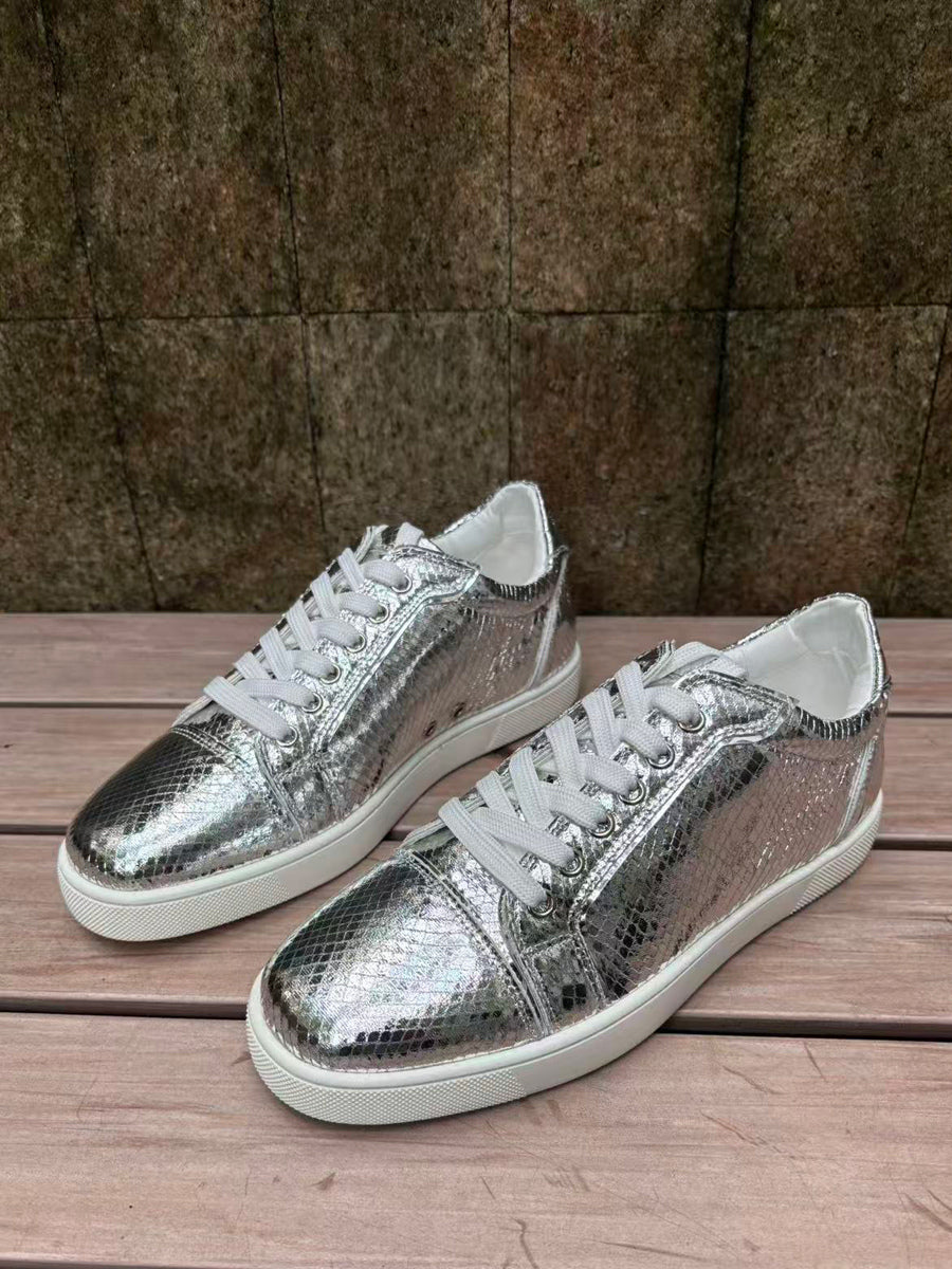 gold round toe lace up trainers — view 3