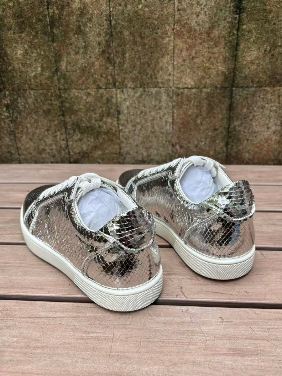 gold round toe lace up trainers — view 5