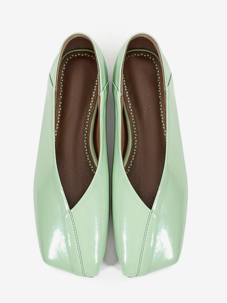 green square toe slip on ballet flats — view 2