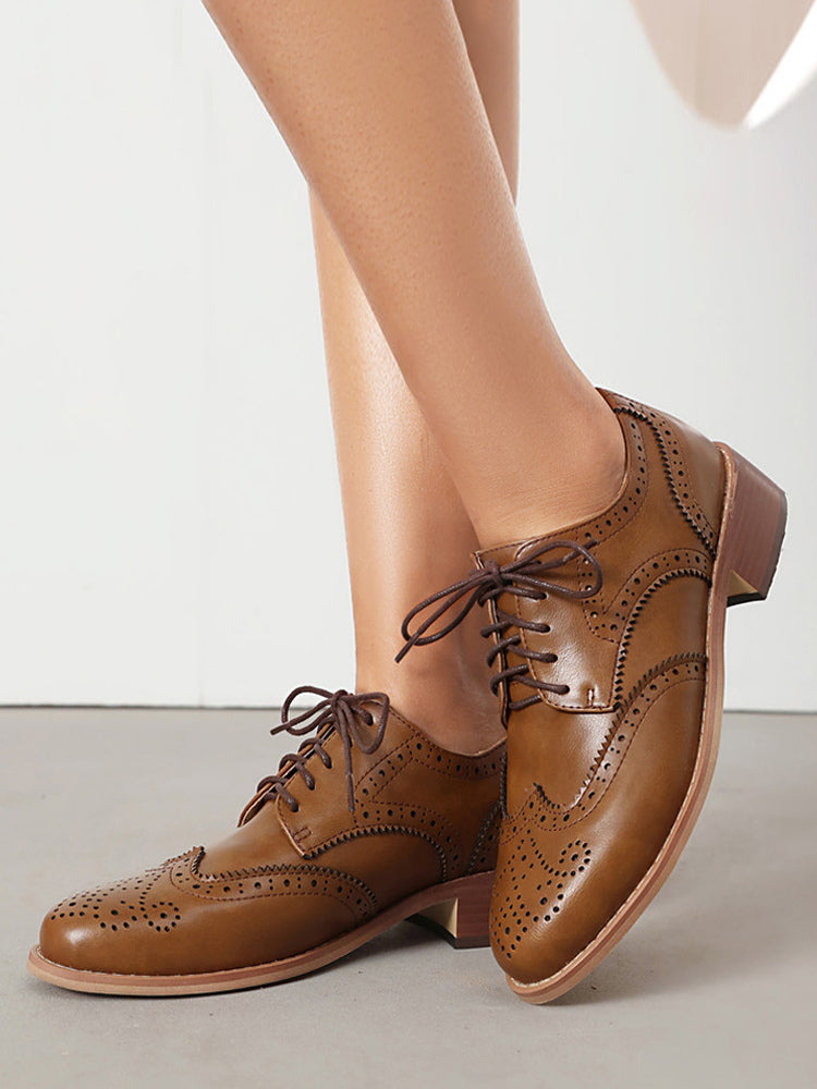 Brown Round-Toe Lace-Up Loafers — view 9