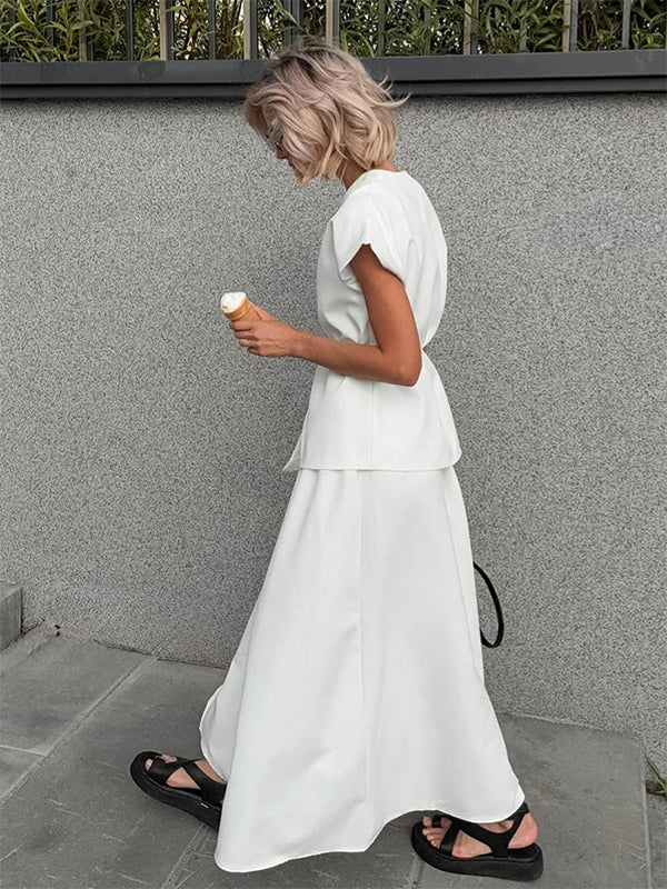 white v neck wrap high waisted two piece set — view 5
