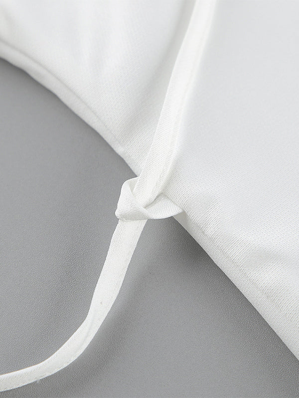White V-Neck Wrap High-Waisted Two-Piece Set — view 20