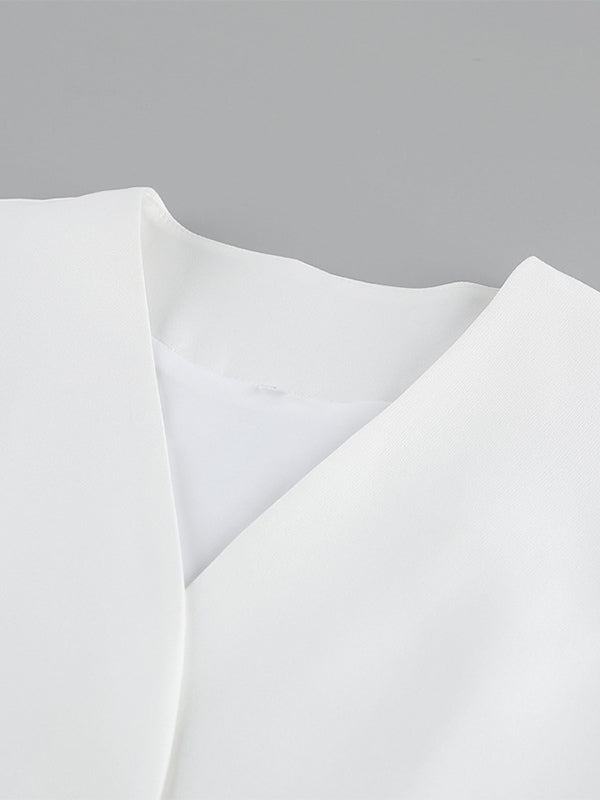 White V-Neck Wrap High-Waisted Two-Piece Set — view 15