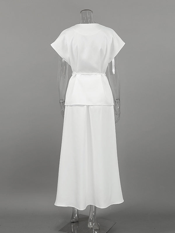 White V-Neck Wrap High-Waisted Two-Piece Set — view 10