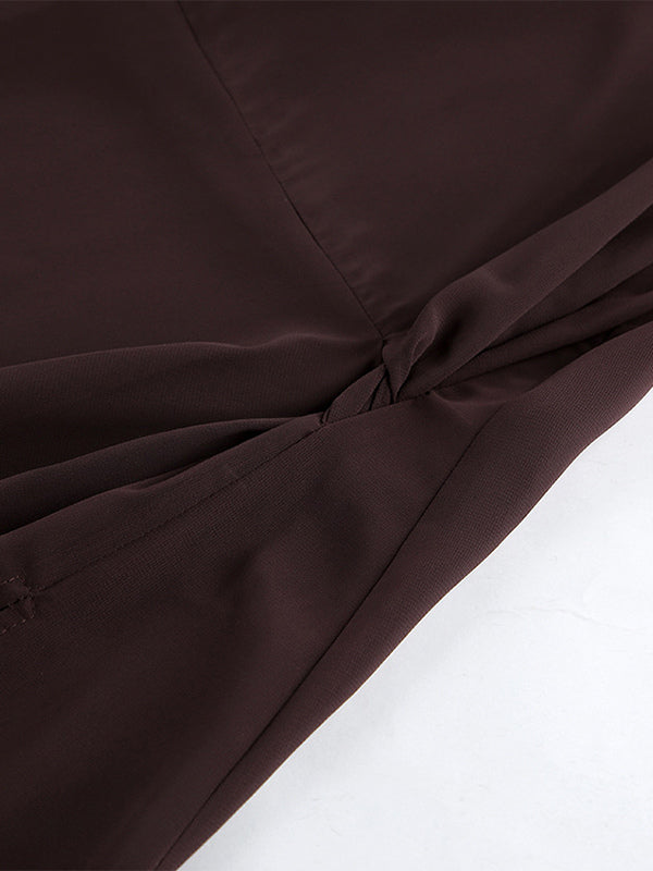 brown long sleeve side split sheer beach cover up — view 12