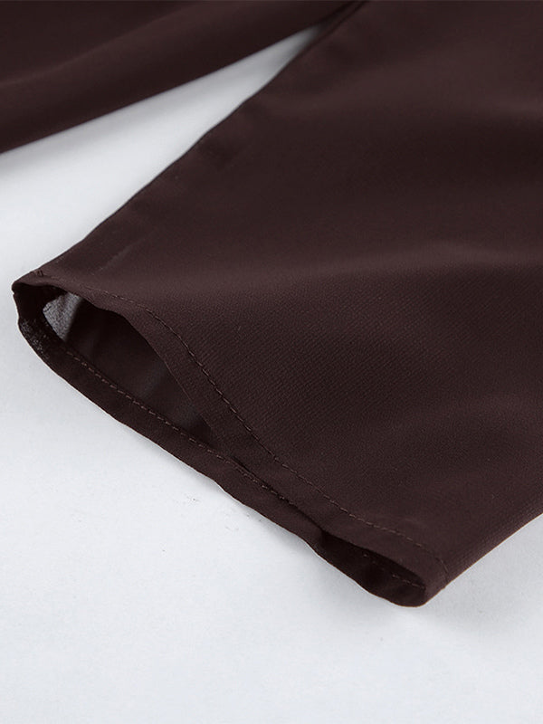 brown long sleeve side split sheer beach cover up — view 11
