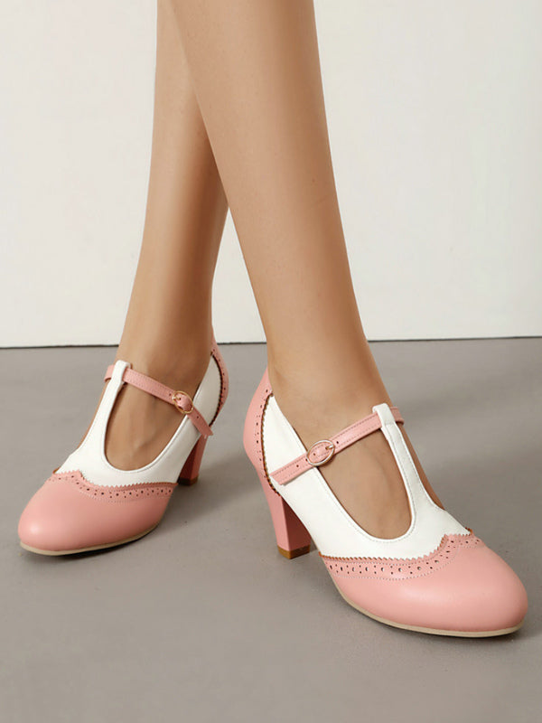 Brown Round-Toe Block Heel Court Shoes — view 6