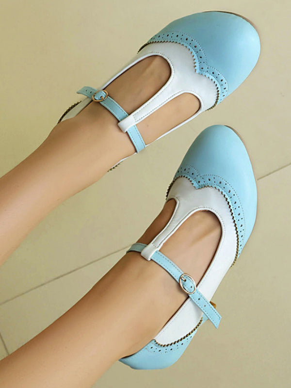 Brown Round-Toe Block Heel Court Shoes — view 4