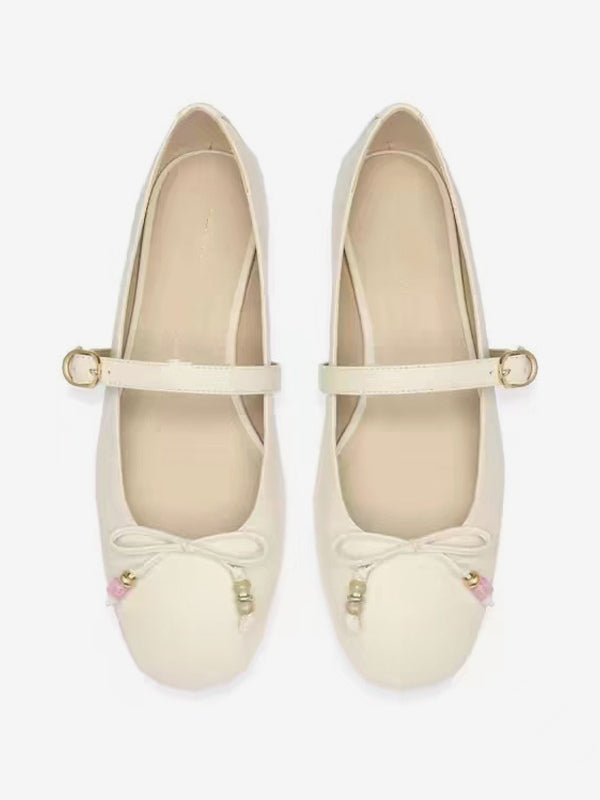 Apricot Square-Toe Bow Detail Ballet Flats — view 2