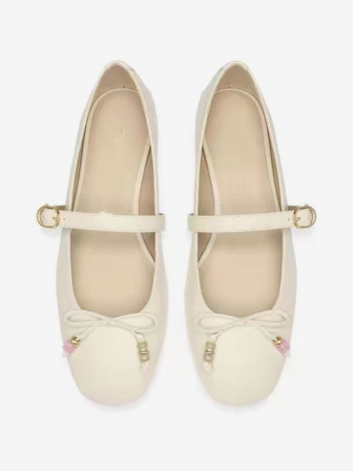 Apricot Square-Toe Bow Detail Ballet Flats — view 2