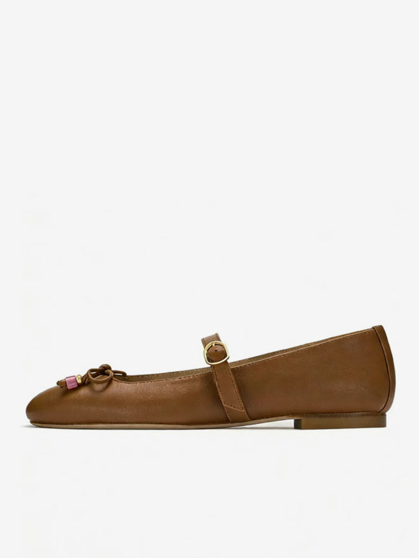 Apricot Square-Toe Bow Detail Ballet Flats — view 6