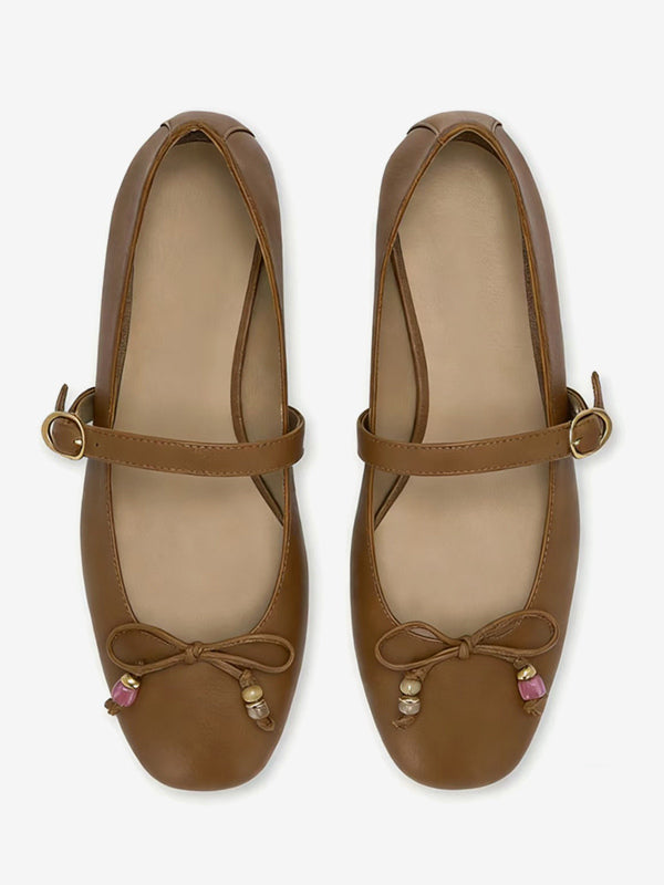 apricot square toe bow detail ballet flats — view 5