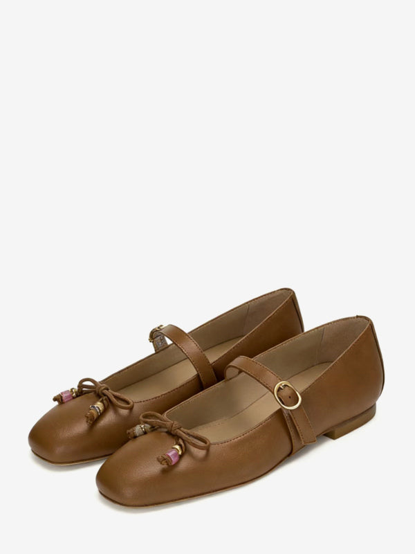 Apricot Square-Toe Bow Detail Ballet Flats — view 4