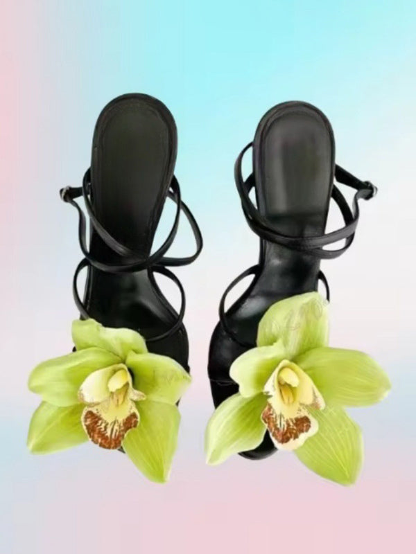 Green Open-Toe Satin Heels — view 3