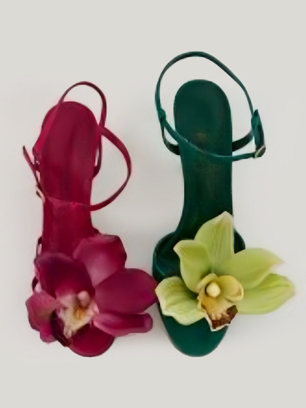 Green Open-Toe Satin Heels — view 4