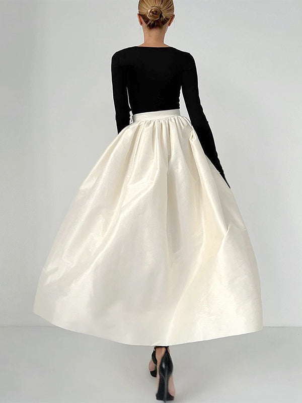 Green Pleated High-Waisted Satin Skirt — view 20