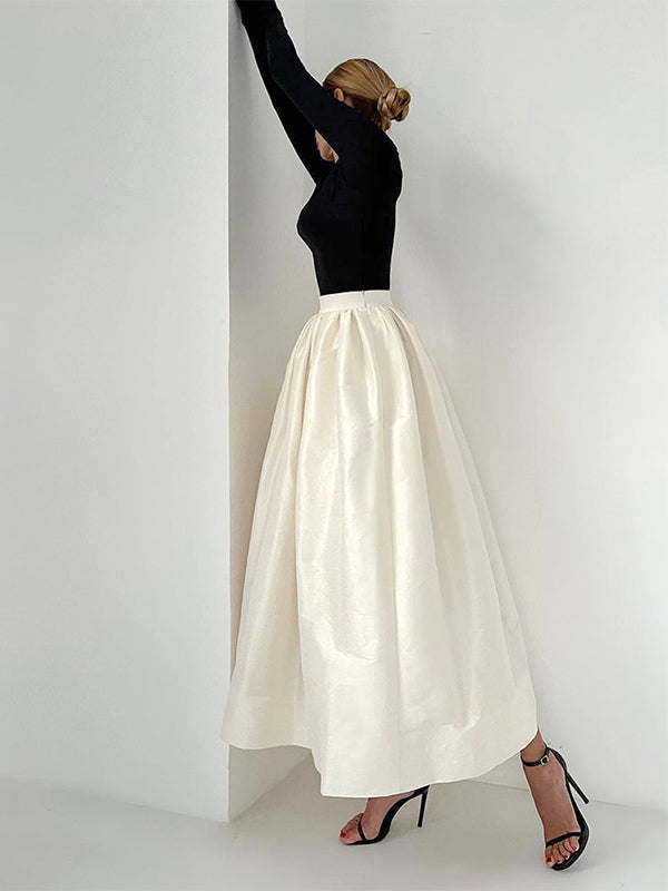 Green Pleated High-Waisted Satin Skirt — view 19