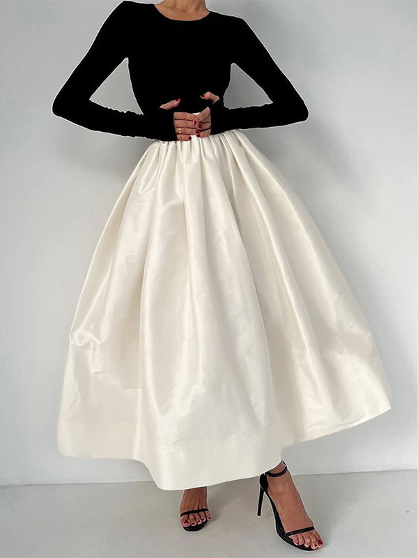 Green Pleated High-Waisted Satin Skirt — view 17