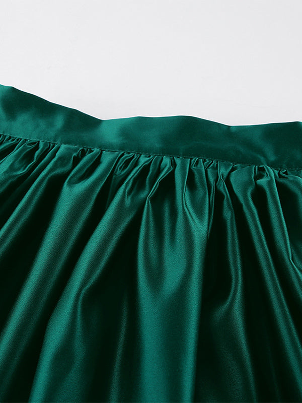 Green Pleated High-Waisted Satin Skirt — view 8