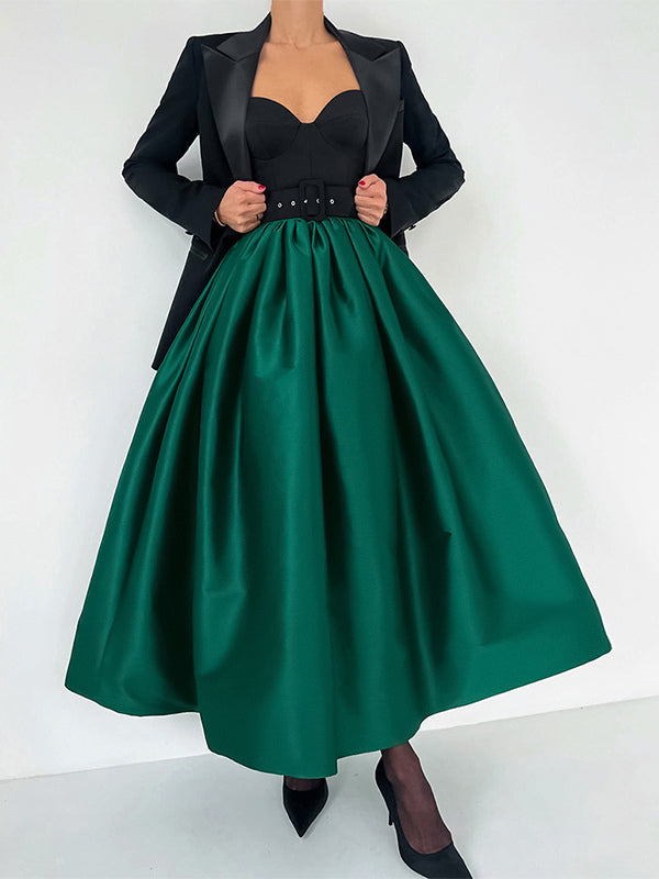 Green Pleated High-Waisted Satin Skirt — view 3