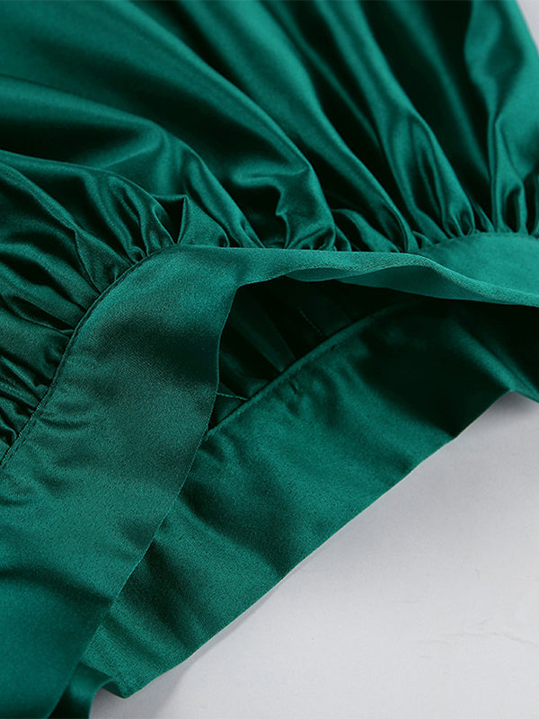 Green Pleated High-Waisted Satin Skirt — view 15