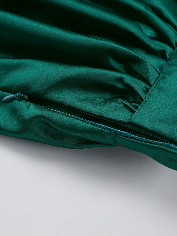Green Pleated High-Waisted Satin Skirt — view 14