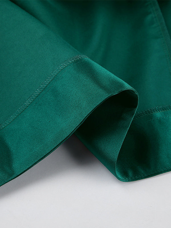 Green Pleated High-Waisted Satin Skirt — view 10