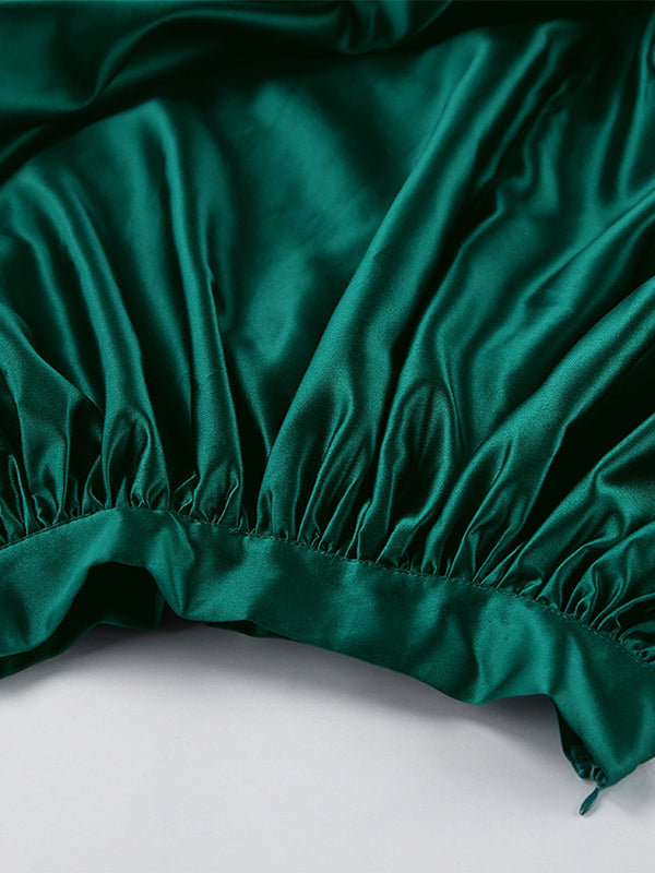 Green Pleated High-Waisted Satin Skirt — view 11