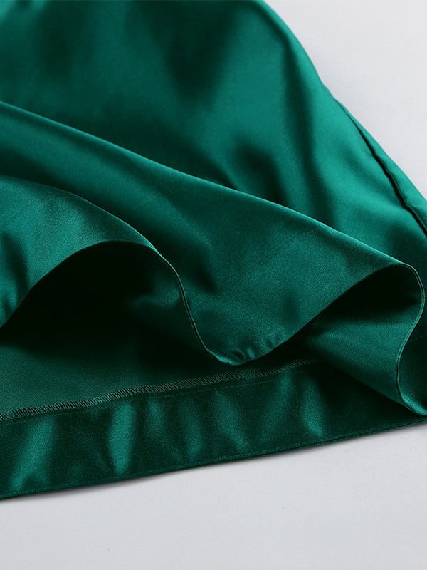 Green Pleated High-Waisted Satin Skirt — view 12