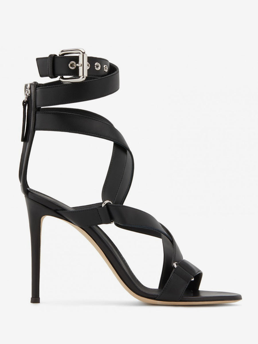 Black Open-Toe Stiletto Strappy Sandals — view 2