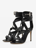 Black Open-Toe Stiletto Strappy Sandals — view 1