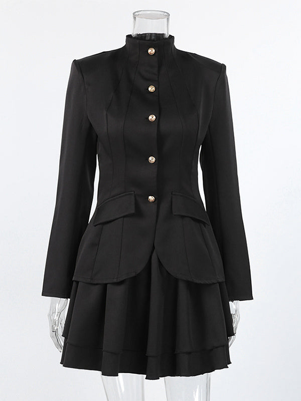 Black Collared Fitted Two-Piece Set — view 7