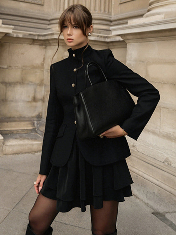 Black Collared Fitted Two-Piece Set — view 5