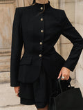 Black Collared Fitted Two-Piece Set — view 1