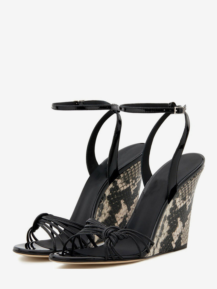 black ankle strap wedge sandals — view 1