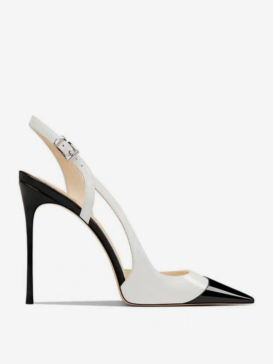apricot pointed toe slingback cut out court shoes — view 2