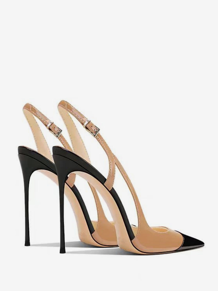 apricot pointed toe slingback cut out court shoes — view 8