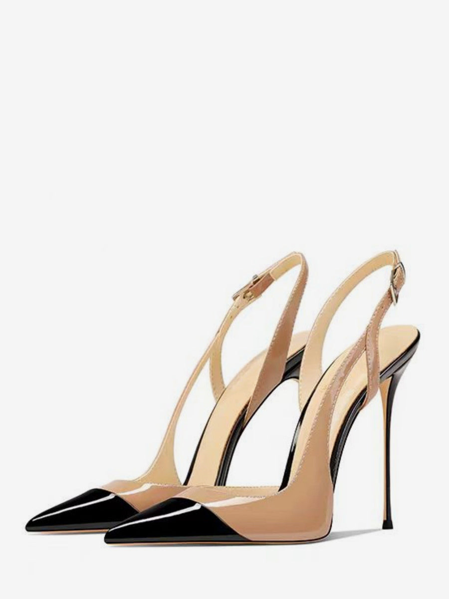 apricot pointed toe slingback cut out court shoes — view 6